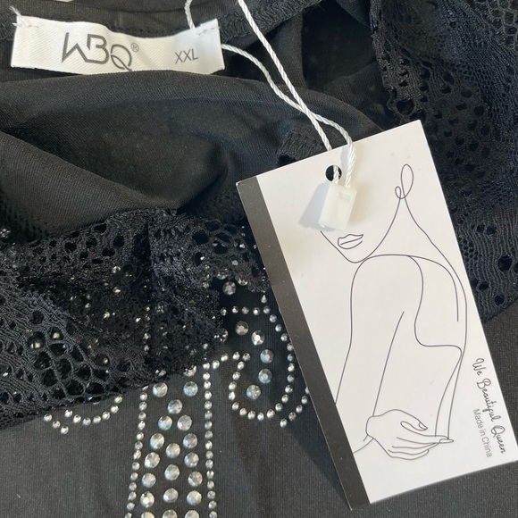 WBQ Black Stretchy Lace Halter Rhinestone Cross Gothic Sleeveless Top SzXXL - Picture 2 of 12